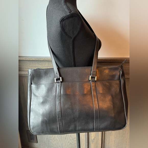 Tignanello Soft Black Leather Business Tote purse bag - Picture 2 of 10